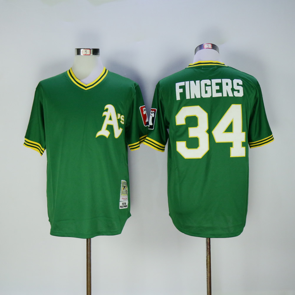 Men Oakland Athletics 34 Fingers Green Throwback MLB Jerseys